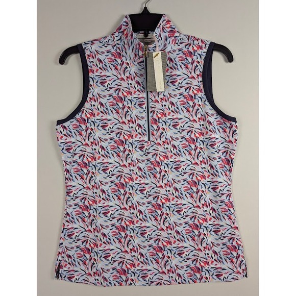 Fairway & Greene Tops - Fairway & Greene Darcy Sleeveless Golf‎ Polo Women S Floral Blue Red Quarter Zip